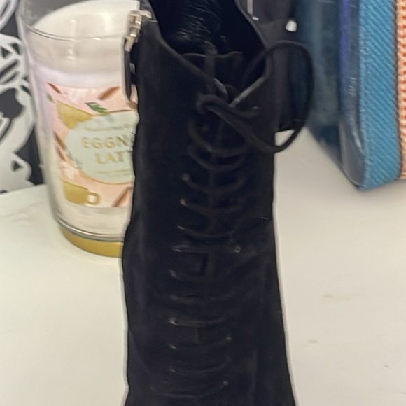 Prada black suede lace up in the front and a zipper on inside - Picture 8 of 15